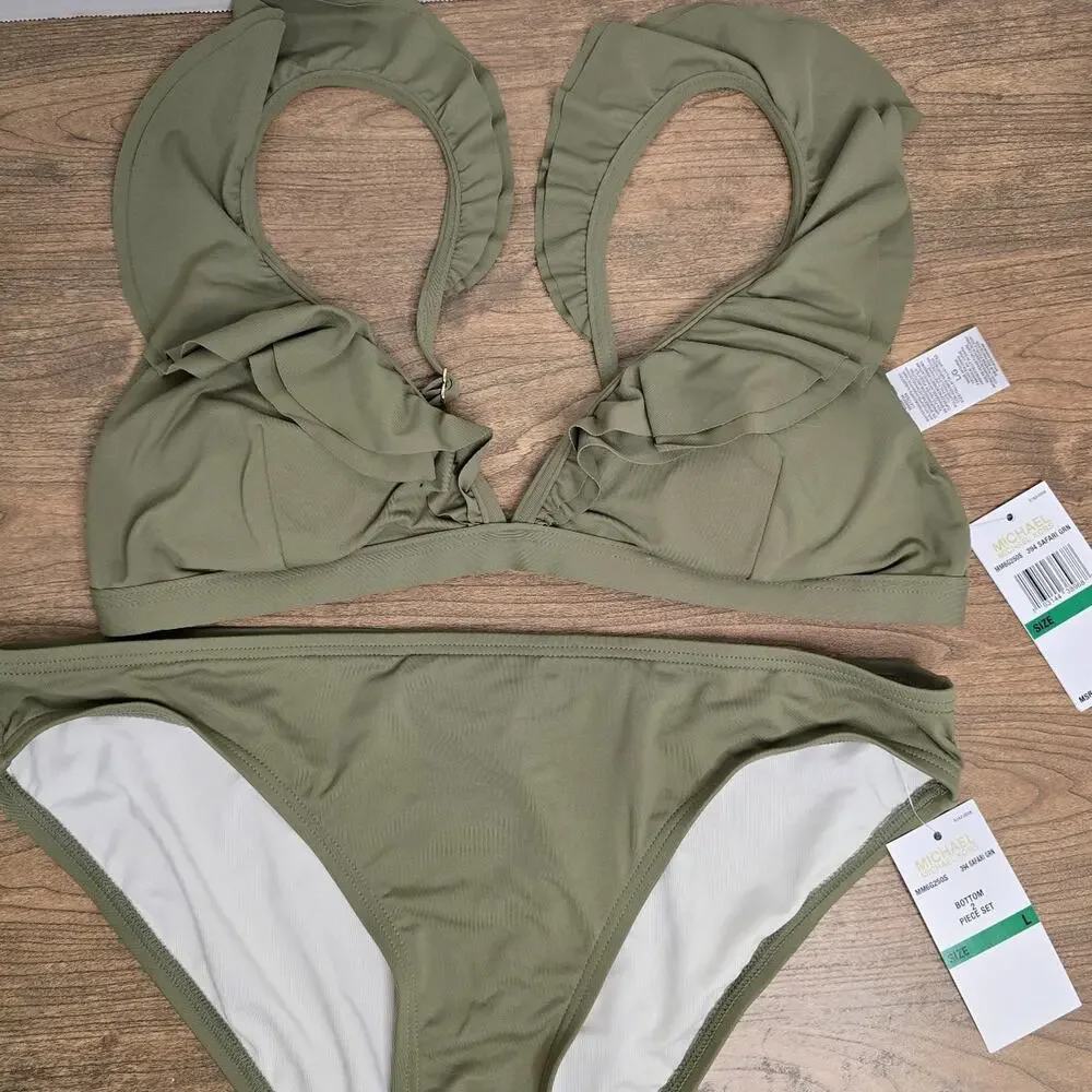 Michael Kors Safari Green bikini set NWT size Large